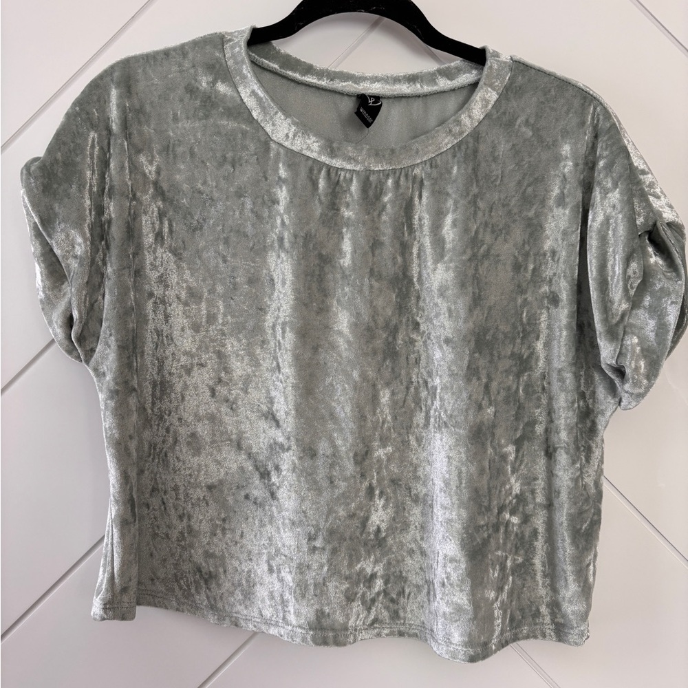 Crushed Velvet Mint Green/Gray Women's Crop-Top